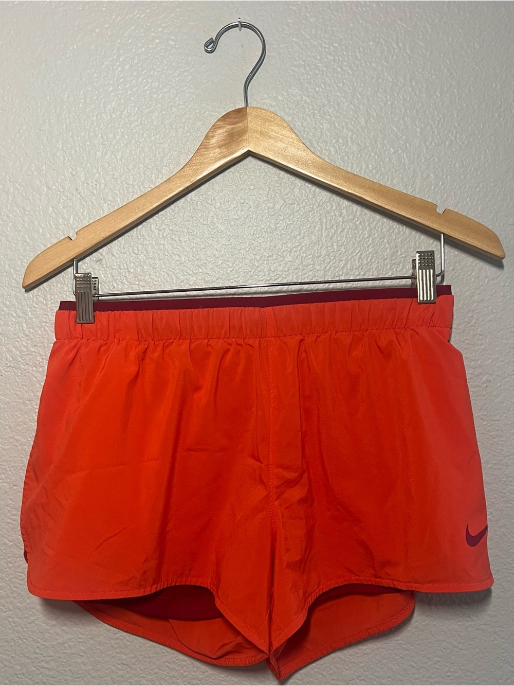 Nike Orange Shorts with Attached Maroon Spandex Shorts – Size Medium